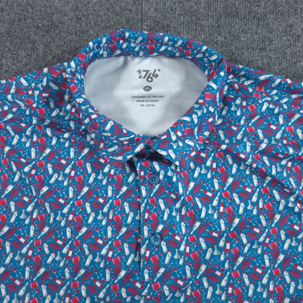 1764 Polo Shirt Men's XL Teal Blue Geometric Stretch Performance Golf Wine